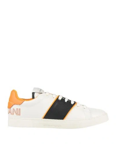 Emporio Armani Man Sneakers White Size 7 Calfskin, Polyester, Polyurethane Coated