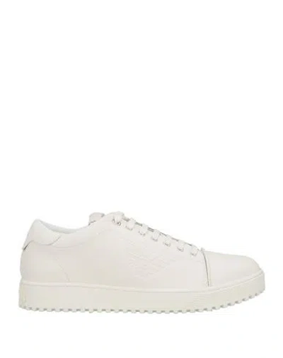 Emporio Armani Man Sneakers White Size 7 Cow Leather, Polyester