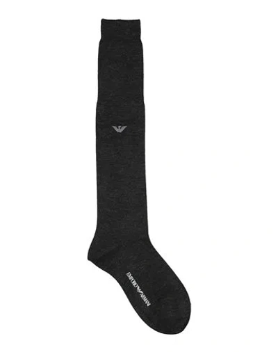Emporio Armani Man Socks & Hosiery Steel Grey Size 6-8 Virgin Wool, Polyamide In Black