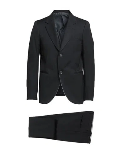 Emporio Armani Man Suit Black Size 42 Virgin Wool, Cotton, Elastane In Gray