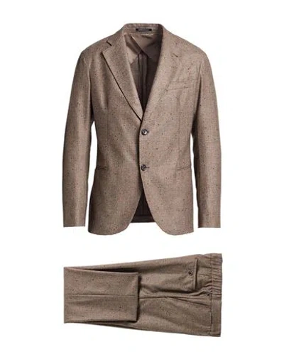 Emporio Armani Man Suit Khaki Size 48 Virgin Wool, Viscose, Polyamide In Brown