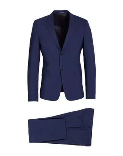 Emporio Armani Man Suit Navy Size 48 Wool, Elastane In Blue