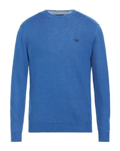 Emporio Armani Man Sweater Bright Blue Size L Linen In Blue