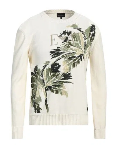 Emporio Armani Man Sweater Cream Size L Cotton In White