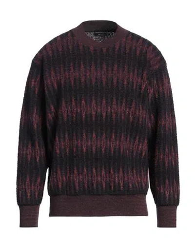 Emporio Armani Man Sweater Dark Purple Size L Mohair Wool, Polyamide, Alpaca Wool, Wool