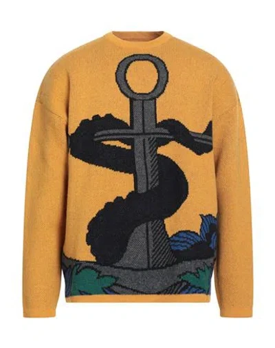 Emporio Armani Man Sweater Marigold Size L Wool, Polyamide In Yellow
