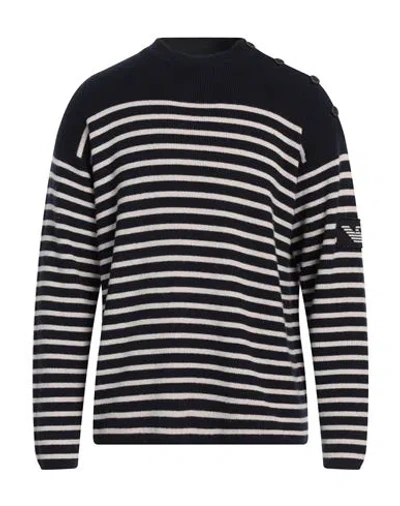 Emporio Armani Man Sweater Midnight Blue Size M Wool, Polyamide, Viscose, Cashmere In Blue