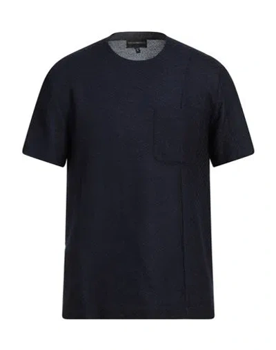 Emporio Armani Man Sweater Navy Size S Wool, Silk, Cashmere In Navy Blue