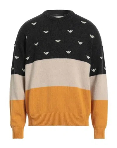 Emporio Armani Man Sweater Marigold Size S Wool, Polyamide In Yellow