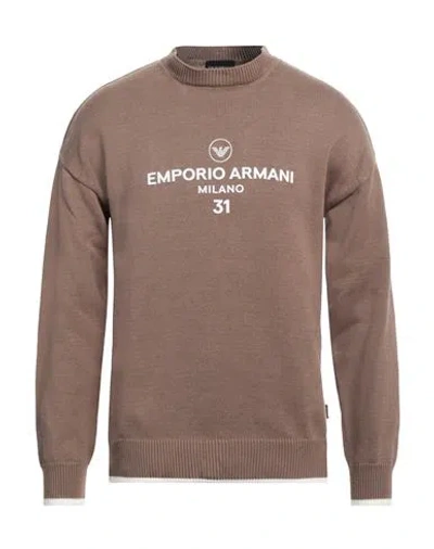 Emporio Armani Man Sweater Sand Size L Cotton In Beige