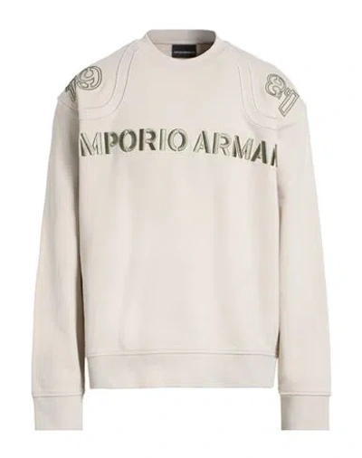 Emporio Armani Man Sweatshirt Beige Size M Cotton, Elastane, Polyester In Neutral