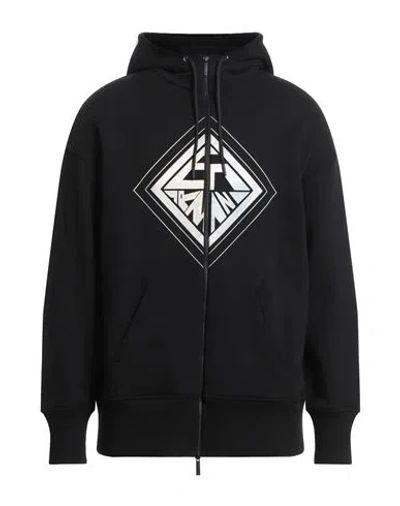 Emporio Armani Printed Cotton-fleece Hoodie In Black