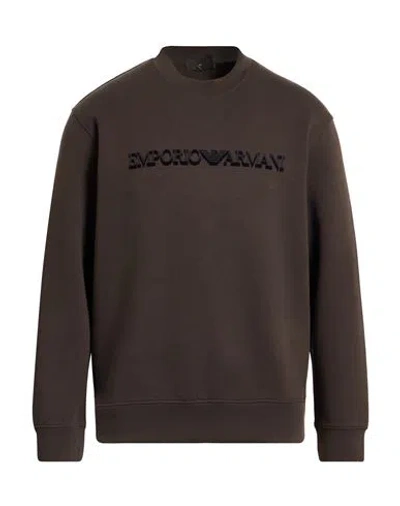 Emporio Armani Man Sweatshirt Dark Brown Size L Cotton, Polyester, Elastane