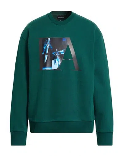 Emporio Armani Man Sweatshirt Green Size L Cotton, Elastane