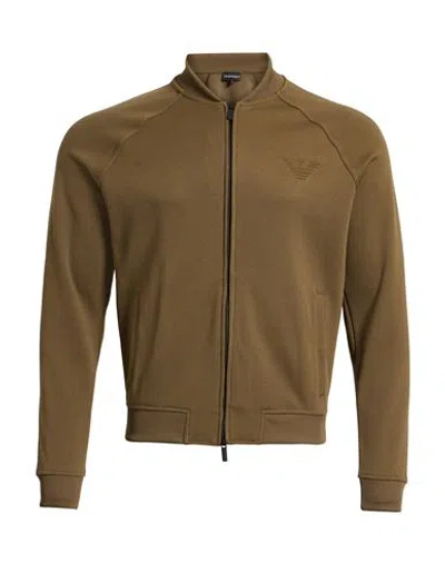 Emporio Armani Man Sweatshirt Khaki Size L Cotton, Polyester, Elastane In Brown