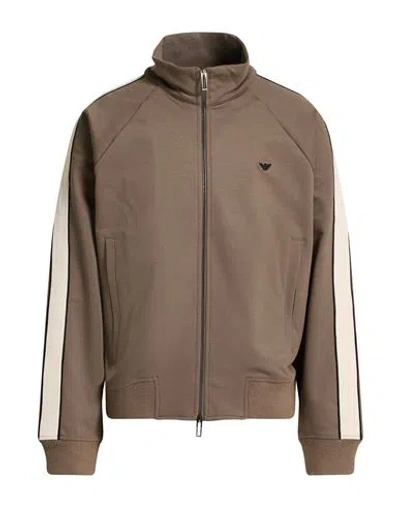 Emporio Armani Man Sweatshirt Khaki Size L Polyester, Wool, Elastane In Brown