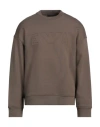 Emporio Armani Man Sweatshirt Khaki Size L Cotton, Elastane In Beige