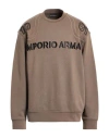 Emporio Armani Man Sweatshirt Khaki Size Xxxl Cotton, Elastane, Polyester In Brown