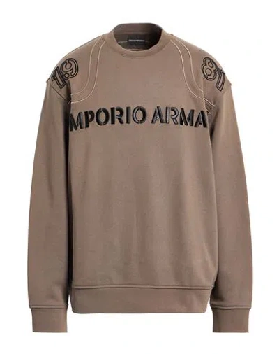 Emporio Armani Man Sweatshirt Khaki Size Xxxl Cotton, Elastane, Polyester In Brown