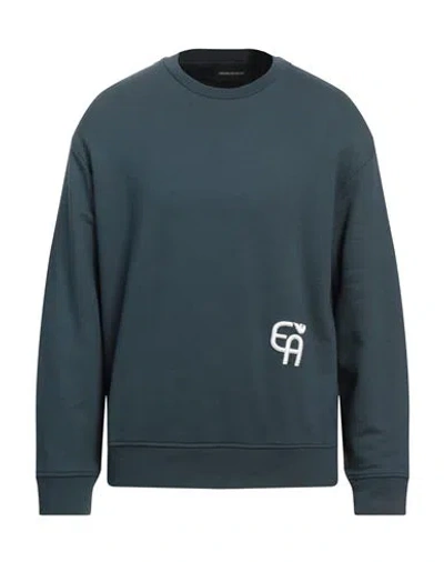 Emporio Armani Man Sweatshirt Deep Teal Size L Cotton, Modal, Elastane In Navy