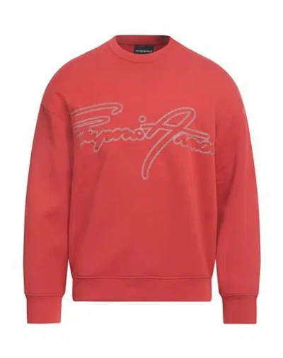 Emporio Armani Man Sweatshirt Rust Size L Cotton, Polyester, Elastane In Red