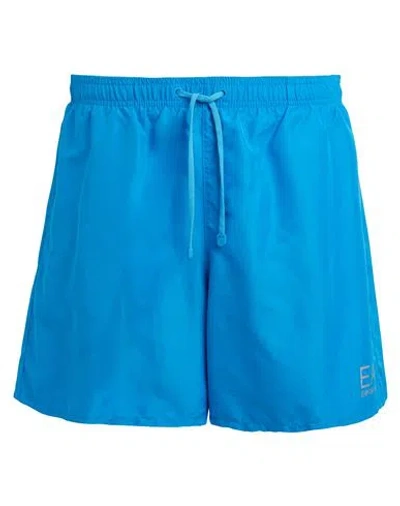 Emporio Armani Man Swim Trunks Azure Size 40 Polyester In Blue
