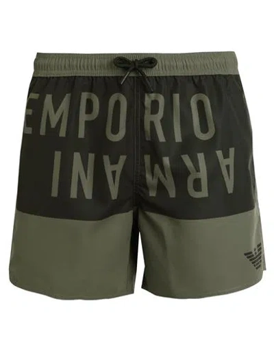 Emporio Armani Man Swim Trunks Military Green Size 38 Polyester