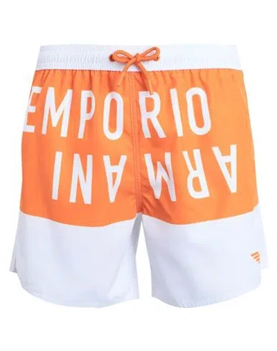 Emporio Armani Man Swim Trunks White Size 36 Polyester In Orange