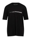 Emporio Armani Blue Crewneck T-shirt With Logo Lettering On The Front In Black