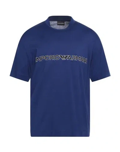 Emporio Armani Man T-shirt Blue Size L Lyocell, Cotton