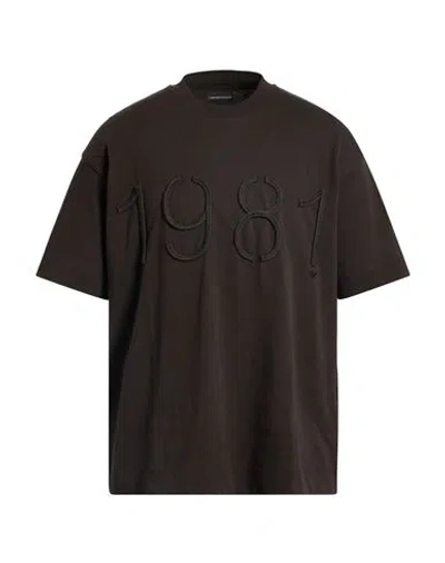 Emporio Armani Man T-shirt Charcoal Size L Cotton In Black
