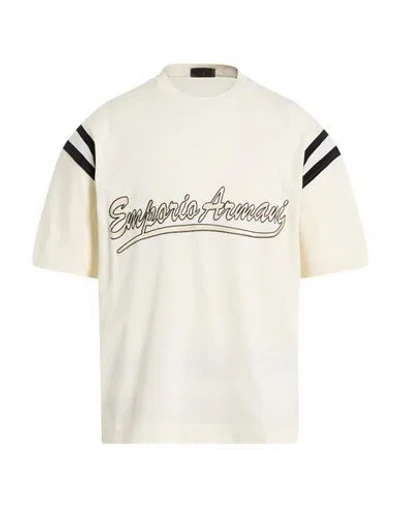 Emporio Armani Man T-shirt Cream Size L Cotton, Polyester, Elastane In White