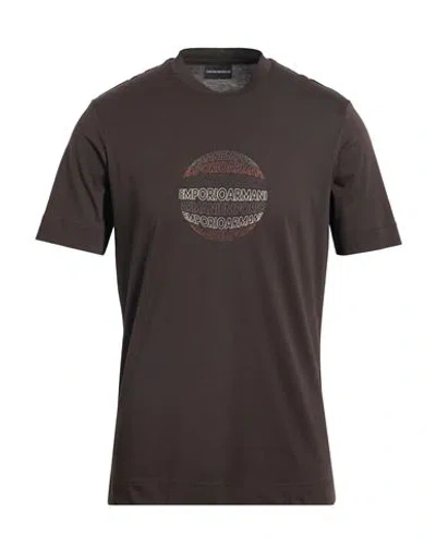 Emporio Armani Man T-shirt Dark Brown Size L Cotton