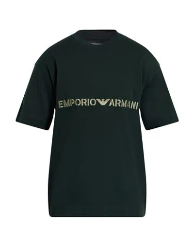 Emporio Armani Man T-shirt Dark Green Size L Cotton In Black