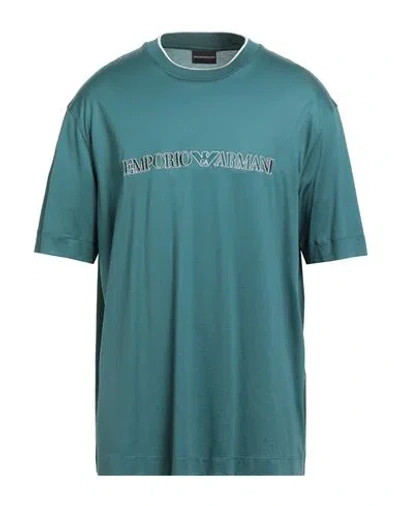 Emporio Armani Man T-shirt Deep Teal Size M Lyocell, Cotton In Green