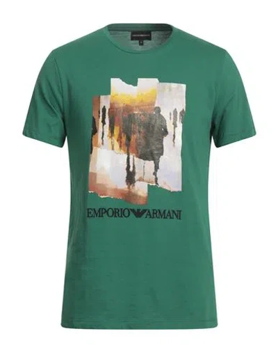 Emporio Armani Man T-shirt Green Size M Cotton, Polyester
