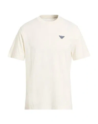 Emporio Armani Man T-shirt Ivory Size L Organic Cotton In White