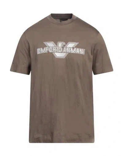 Emporio Armani Man T-shirt Khaki Size L Cotton In Beige