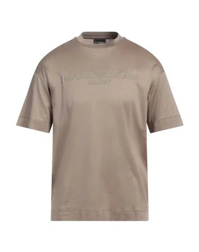 Emporio Armani Man T-shirt Khaki Size M Lyocell, Cotton In Beige
