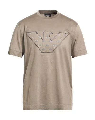 Emporio Armani Man T-shirt Khaki Size M Lyocell, Cotton In Brown