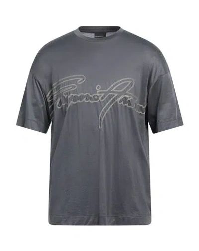 Emporio Armani Man T-shirt Lead Size M Lyocell, Cotton In Grey