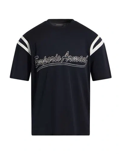 Emporio Armani Man T-shirt Midnight Blue Size L Cotton, Polyester, Elastane