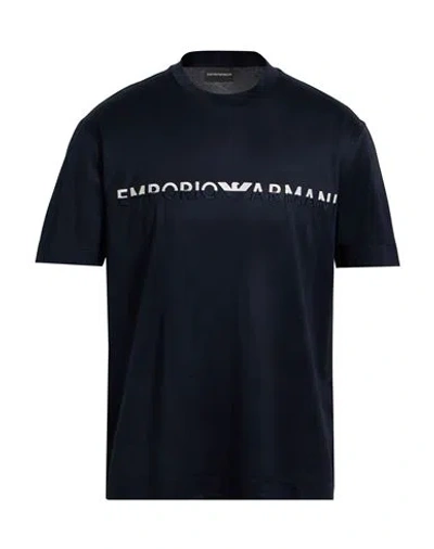 Emporio Armani Man T-shirt Midnight Blue Size L Lyocell, Cotton In Black