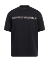 Emporio Armani Blue Crewneck T-shirt With Logo Lettering On The Front In Blue