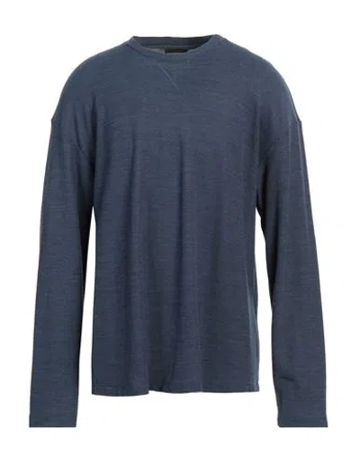 Emporio Armani Man T-shirt Navy Size L Lyocell, Virgin Wool In Navy Blue