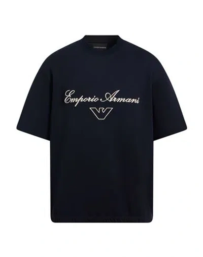 Emporio Armani Man T-shirt Navy Size L Cotton, Polyester, Elastane In Black