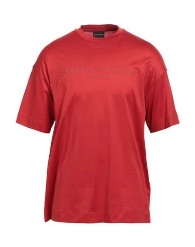 Emporio Armani Man T-shirt Rust Size L Lyocell, Cotton In Red