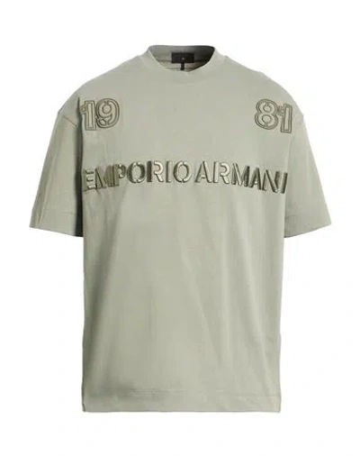 Emporio Armani Man T-shirt Sage Green Size L Cotton, Polyester