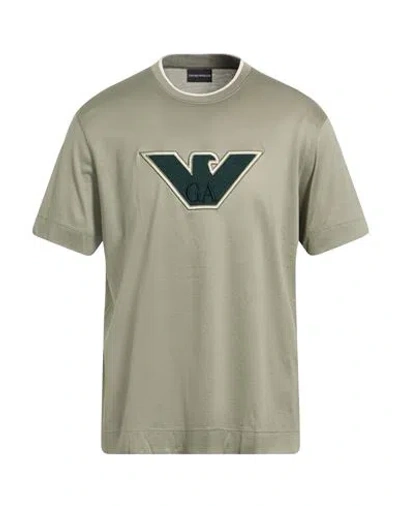 Emporio Armani Man T-shirt Sage Green Size L Lyocell, Cotton In Neutral