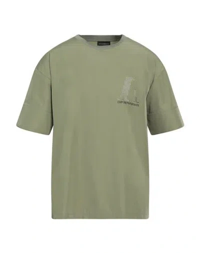 Emporio Armani Man T-shirt Sage Green Size Xl Polyester, Elastane